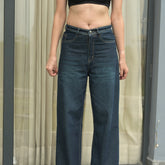 Women’s Dark Blue Wide Leg Jeans – High Waist Relaxed Fit Denim